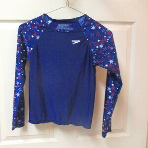 Girls Speedo Navy Long Sleeve Sun Protection Shirt, Size M  50+ Rash Guard